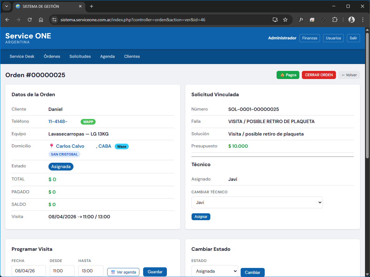Service ONE — Orden